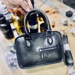 high quality handbag Leather Pure handmade shoulder bag mini Briefcase Italian mouth calfskin ancient method hand Colour polishing process is both retro fashion and