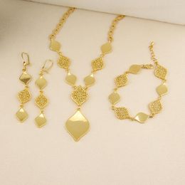 Necklace Earrings Set Dubai Gold Jewellery 21k Plated Valentine's Day Present Wedding Party Bracelet Jewelrys Accessories