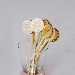 Decorative Objects Figurines 50pcs Personalised Round Drink Stirrers Wedding Decorations Bachelorette Party Cocktail Stirrer Baby Shower Swizzle 230724