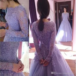 Vintage Lavender Colorful Lace Long Sleeve Wedding Dresses Plus Size Beaded Bridal Ball Gowns Vintage Quinceanera Party Dress Sexy2238