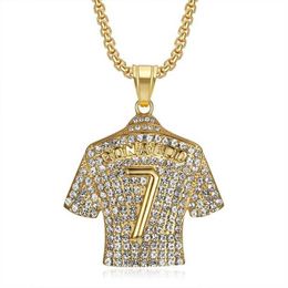 Pendant Necklaces Hip Hop Hiphop Accessories Titanium Steel Gold-plated Diamond Set 7 Jersey T230724