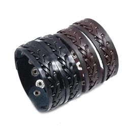 Charm Bracelets Punk Genuine Leather Bracelet For Men Wide Vintage Wrap Female Male Trendy Jewellery Drop Delivery Dh8Oj