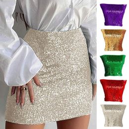 Skirts Sexy Women Skirt Shiny Sequin Sheath Slim Fit Above Knee High Waist Clubwear Solid Color Short Glitter Lady Female Tops