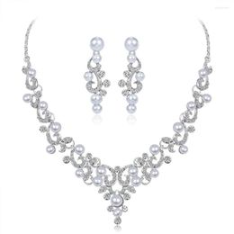 Necklace Earrings Set Vintage Silver Colour Crystal Pearl Costume Bridal Wedding Jewellery Evening Clothing Accessories