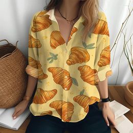 Women's Blouses Funny Croissant 3D Printed Shirt Tops Loose Casual Large Size Long Sleeve Spring Autumn Harajuku Style