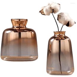 Vases 2Pcs Glass Vase Electroplated Gold Flower For Home Decor Dried Bottle - 11 X 9Cm & 14