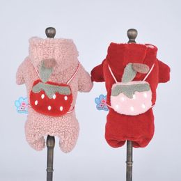 Dog Apparel Winter Cat Coat Jacket Strawberry Bag Pet Puppy Jumpsuit Warm Outfit 5 Sizes 2 Colours