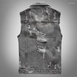 Men's Vests Spring Autumn Vintage Design Mens Denim Vest Male Sleeveless Jackets Men Ripped Hole Jean Waistcoats Clothing 5XL