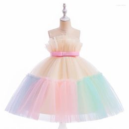 Girl Dresses 2023 Puffy Dress For Baby Girls Splicing Solid Colour Cake Sweet Princess Lace Skirt Fashion Kids Clothing 1-7 Years
