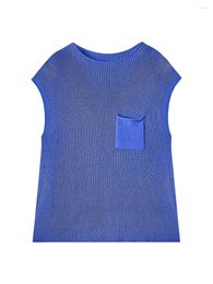 Women's Tanks Geagodelia Women S Casual Short Sleeve Knitted Top With Front Pocket - Solid Color Loose Fit O Neck Tank T-shirt For Summer