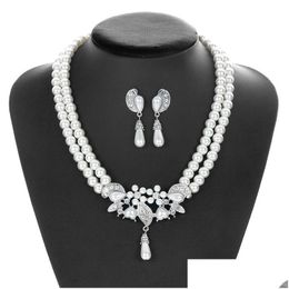 Wedding Jewelry Sets Fashion Bride Pearl Crystal With Short Collarbone Neck Necklace Set Earrings Korean Version Temperament Drop Del Dhtr7