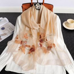 Scarves Silk Wool Scarf Embroidered Flower Women Shawls And Wraps Lady Travel Pashmina High Quality Winter Wholesale