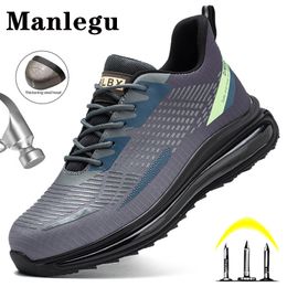 Dress Shoes Air Cushion Men Work PunctureProof Lightweight Safety Boots Breathable Sneakers Male Construction 230725