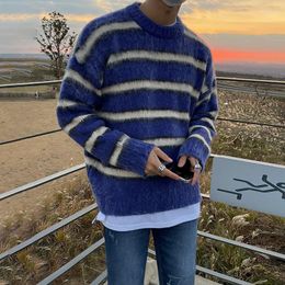 Men's Sweaters Casual Loose Striped Sweater Pullover Autumn Winter Round Neck Long Sleeve Knitting Tops Korean Chic 2D1723