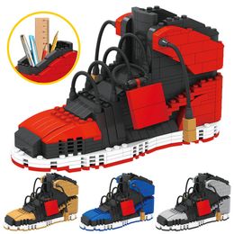 Blocks Sport Basketball Shoes Building Sneakers Models Pen Container DIY Mini Bricks Pencil Box Toys for Children Boy Stationery 230724