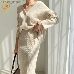 Two Piece Dress Two Piece Dress Autumn And Winter Casual Pieces Set Women Loose Single Breasted Soft Sweater Cardigan Coats Solid Knitted Skirts Suits 221206 Z230725