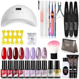 Nail Polish ROSALIND Lamp Gel Tools Sets Gel Polish Set For Manicure Nails Art Semi Permanent Gel Varnishes Lacquer Top Base For Nail Kit 230725