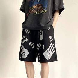 Men's Shorts Summer Palm Print Straight Fit Knee-Length Thin Casual Short Pant For Men Drawstring Loose Streetwear