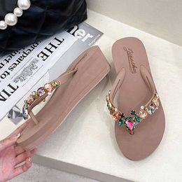 Slippers Rhinestone Thong Flip Flops Women Fashion Crystal Casual Wedges Slides Summer Outdoor Beach Clip Toe Sandals Platform Slippers L230725