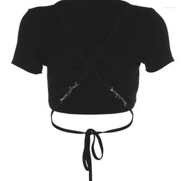Women's T Shirts Summer Cool Deep V-neck Short Sleeve T-shirt Design Girl Street Thin Clothes Crop Tops Y2k Shirt For Women