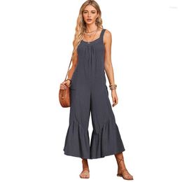 Women's Pants Women Overall Summer Fashionable Solid Loose Street Wear Ruffled Lady Suspender Trousers Casual Sleeveless Female