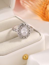 2023 Fashion New S925 Silver Oval Diamond Ring with Exaggerated European and American Design and Diamond Inlaid Women's Ring