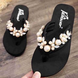 Slippers DIY Girls Slippers Kids Beach Fashion flip flops Casual Sandals Summer Comfortable Women Home Shoes Children pearl Slippers b24 L230725