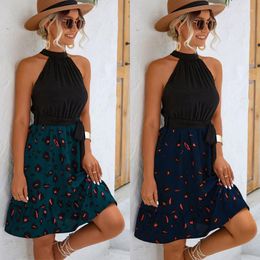 Casual Dresses Leopard Pattern Summer Dress ForWomen Sexy Slim Turtleneck Sleeeveless HighWaist Open Back Mid Length Ladies Short