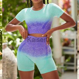 Yoga Outfits 2/3 seamless women's yoga set long sleeved crop top waist tight fitness and exercise clothing running bra sports gym set x0724