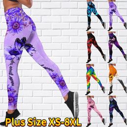 Women's Pants Fashion Women Butterfly Print Leggings Fitness High Waist Gym Push Ups XS-8XL