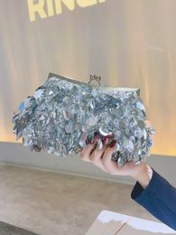 Evening Bags Sequin Clutch for Women Bag Prom Shiny Small Purse Fashion Handbag Banquet Shoulder Cocktail Party Silver 230725