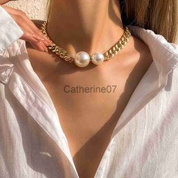 Pendant Necklaces Vintage Punk Cuban Chains Necklaces Women Gothic Imitation-Pearl Pendant Necklace Girl Chokers Fashion Accessories J230809