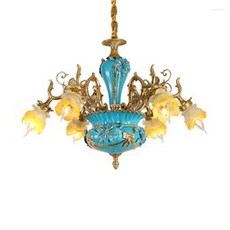 Chandeliers DINGFAN French Porcelain Floral Painted Lighting Classical Full Copper Chandelier El Lobby Decorative