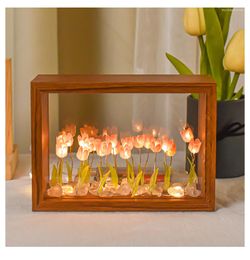 Night Lights DIY LED Tulip Light Po Frame Fairy Atmosphere Table Lamp Bedside For Wedding/Party/Office/Room/Cafe Decor
