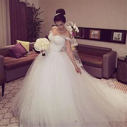 White Ball Gown Wedding Dresses Ivory Bridal Gowns New Plus Size Formal Tulle Applique Custom A Line Sweetheart Sleeveless Off-Shoulder 3D Floral Appliques Lace Up