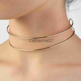 Pendant Necklaces Double Layer Metal Bib Torques Choker Necklaces for Women 2022 Collar Statement Necklace Punk Jewellery New Gold Colour J230725