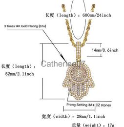 Pendant Necklaces Iced Out Hand of Fatima Hamsa Pendant Necklace CZ Copper Top Quality Cubic Zircon Bling For Men Women gifts J230725