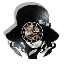 Wall Clocks Fashion Lady Beauty Salon Sign Vintage Record Clock Long Hair Girl Hairdressing Hairstylist Disc Crafts