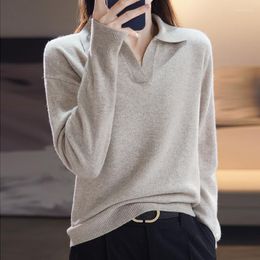 Women's Sweaters Spring And Autumn Cashmere Sweater Ladies Pullover Long Sleeve Solid Colour POLO Collar Pure Wool Knit Fashion Loose