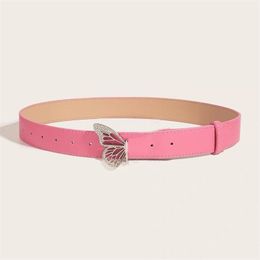 Fashion Metal Inlaid Rhinestone Belt American Sweet Cool Girl Butterfly Snap Belts Women's Simple Versatile Dress Jeans Waistband Wide 3.5cm