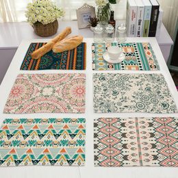 Table Mats Dining Geometric Printing Cotton And Linen Fabric Thermal Insulation Western Tableware