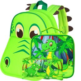School Bags Children's backpack dinosaur children's preschool backpack and lunch box 12 inch cute cartoon animal backpack 230724