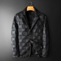 Women's Down Parkas High Quality Motorcycle Zipper Duck Down Jacket Men 90% White Duck Down Coat Suit Lapel Vintage Black Down Jacket Men Clothing HKD230725