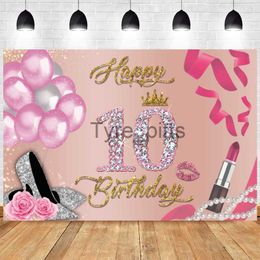 Background Material Pink 10 Background Happy Birthday Party Girl Golden Balloon Boy Ten Photos Background Photo Banner x0724