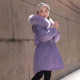 Down Coat Girls Fashion Hooded Down Jacket Winter Med-length Detachable Parka Teens Clothes Thick Warm Coat with Large Fur Collar 4-12 Yrs HKD230725