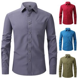 Men's Casual Shirts US Size Non Ironing Elastic Shirt For Business Solid Colour Slim Fitting Long Sleeved Designer Luxury Clothing