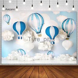 Background Material Avezano Blue Hot air balloon Photography Background Cloud Boy Birthday Portrait Decoration Background Photos Studio Photos Ozone Photograph