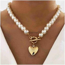 Pendant Necklaces Summer Classic Pearl Beaded Choker Necklace With Ot Clasp Vintage Elegant Heart Pendant Necklace For Women Beach Party J230725