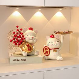 Decorative Objects Figurines Lucky plutus cat Home Decoration Luxury high end porch storage tray ornaments Tree branch shelf living room desktop decoration 230724