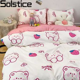 Solstice Home Textile White Red Cartoon Bear Duvet Cover Flat Bed Sheet case Boy Kid Teen Girl Bedroom Bedding Linen Set L230704